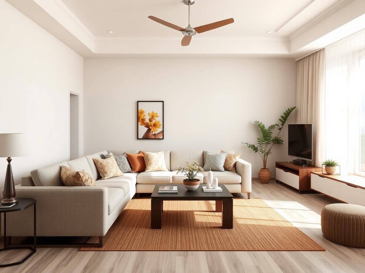 Bright, comfortable living room in a modern Indian home